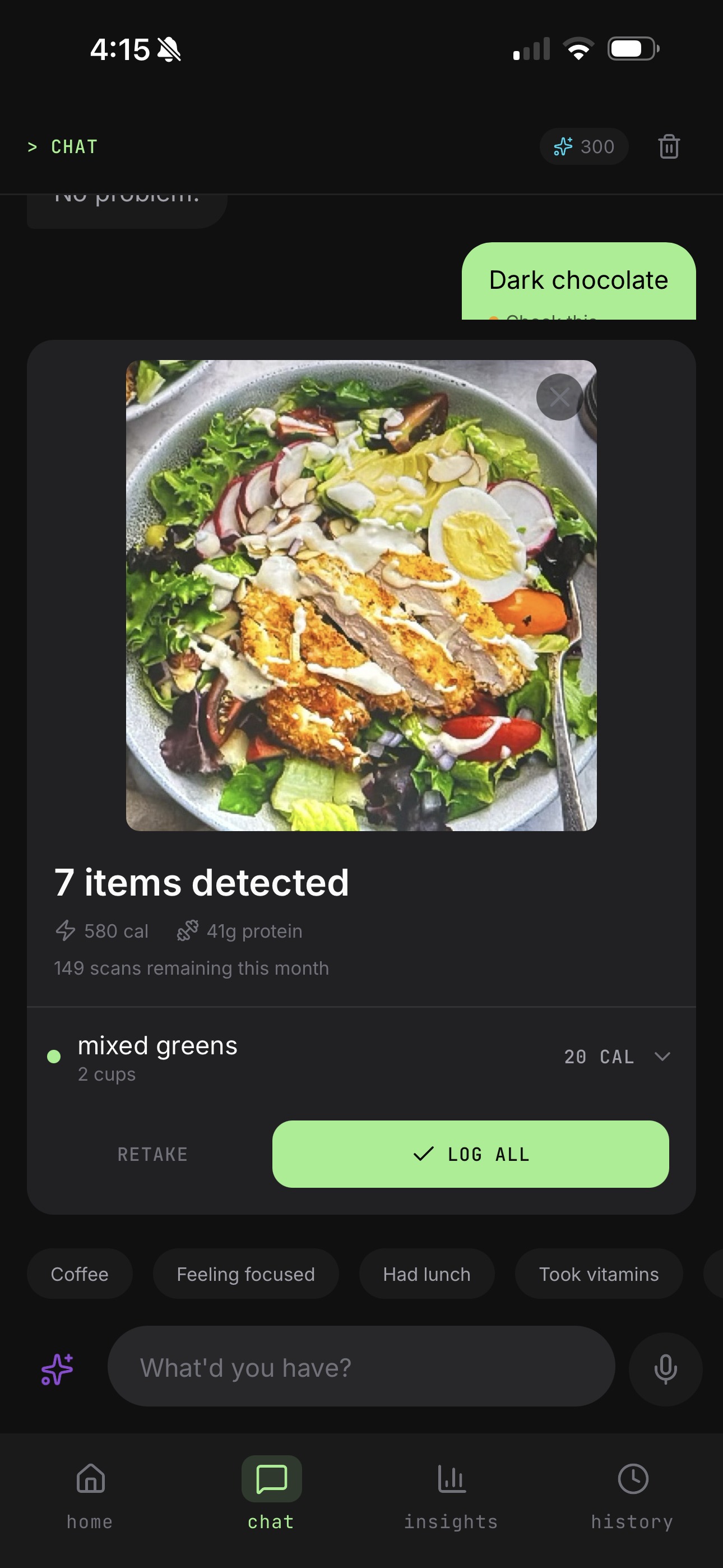 AI detects 7 items in a salad